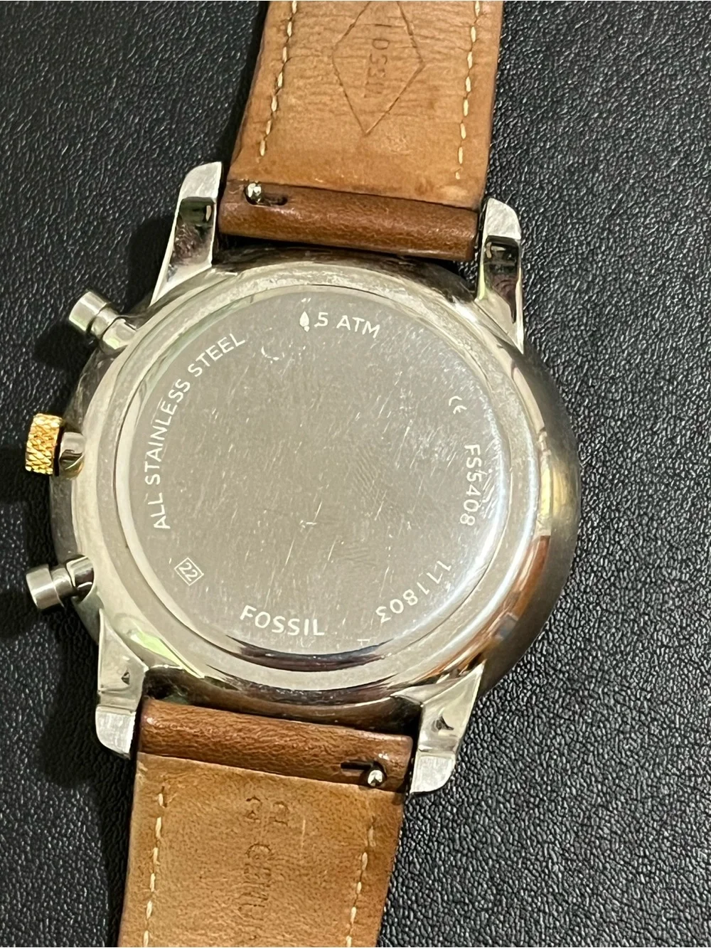 Fossil FS5408 Chronograph Espresso Brown Dial Brown Leather Watch Date Quartz